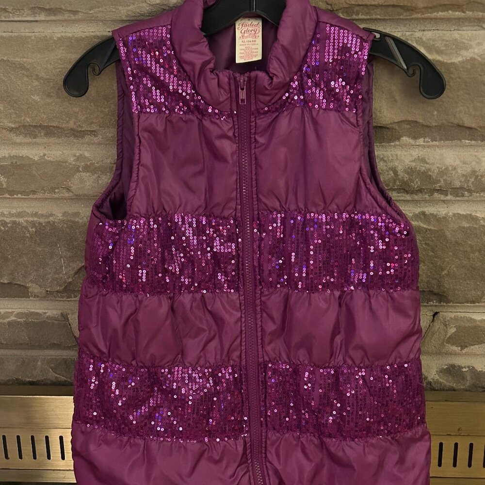 Girls Purple Sequin Puffer Vest (14-16)